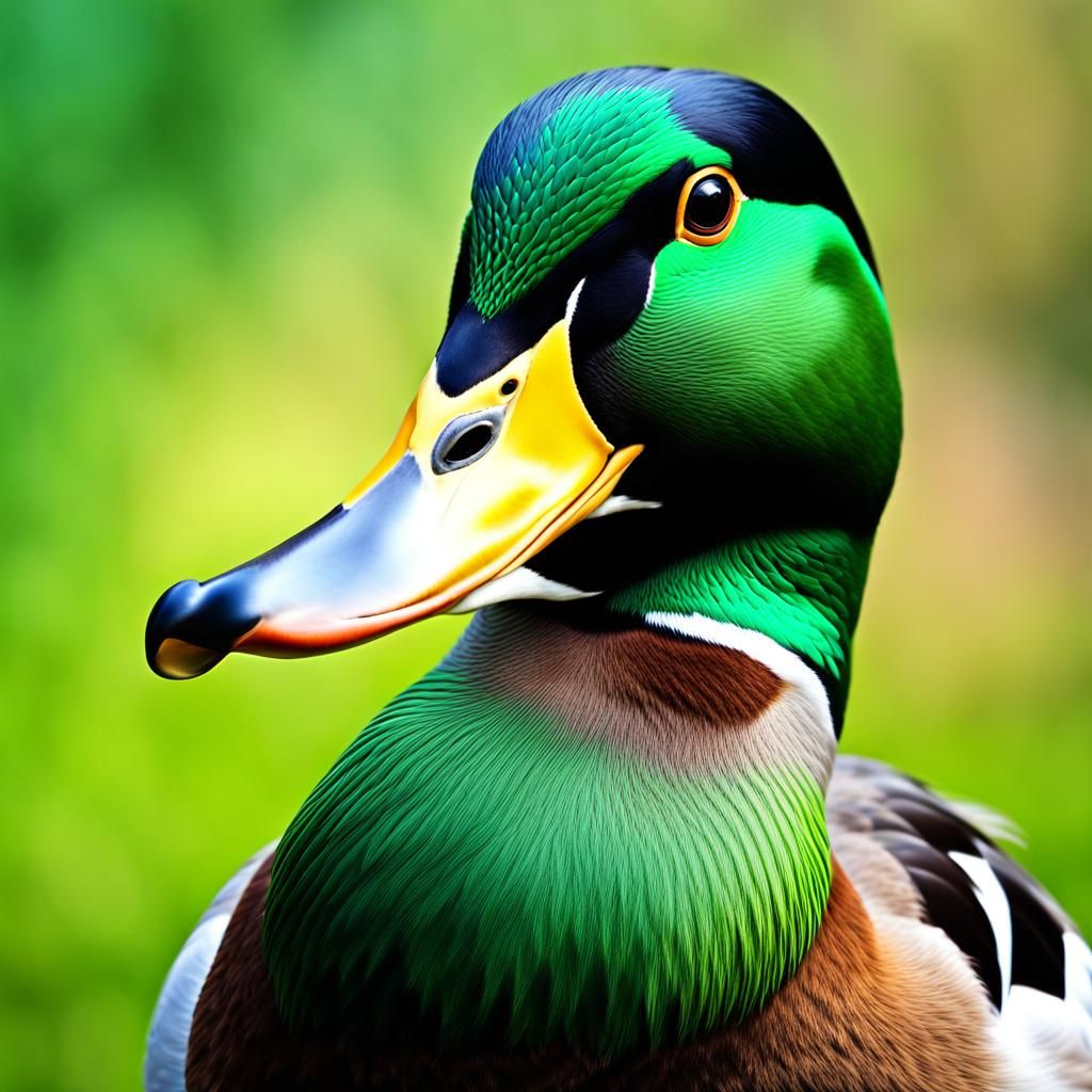 Cartoon Mallard Duck Portrait in Abstract Style
