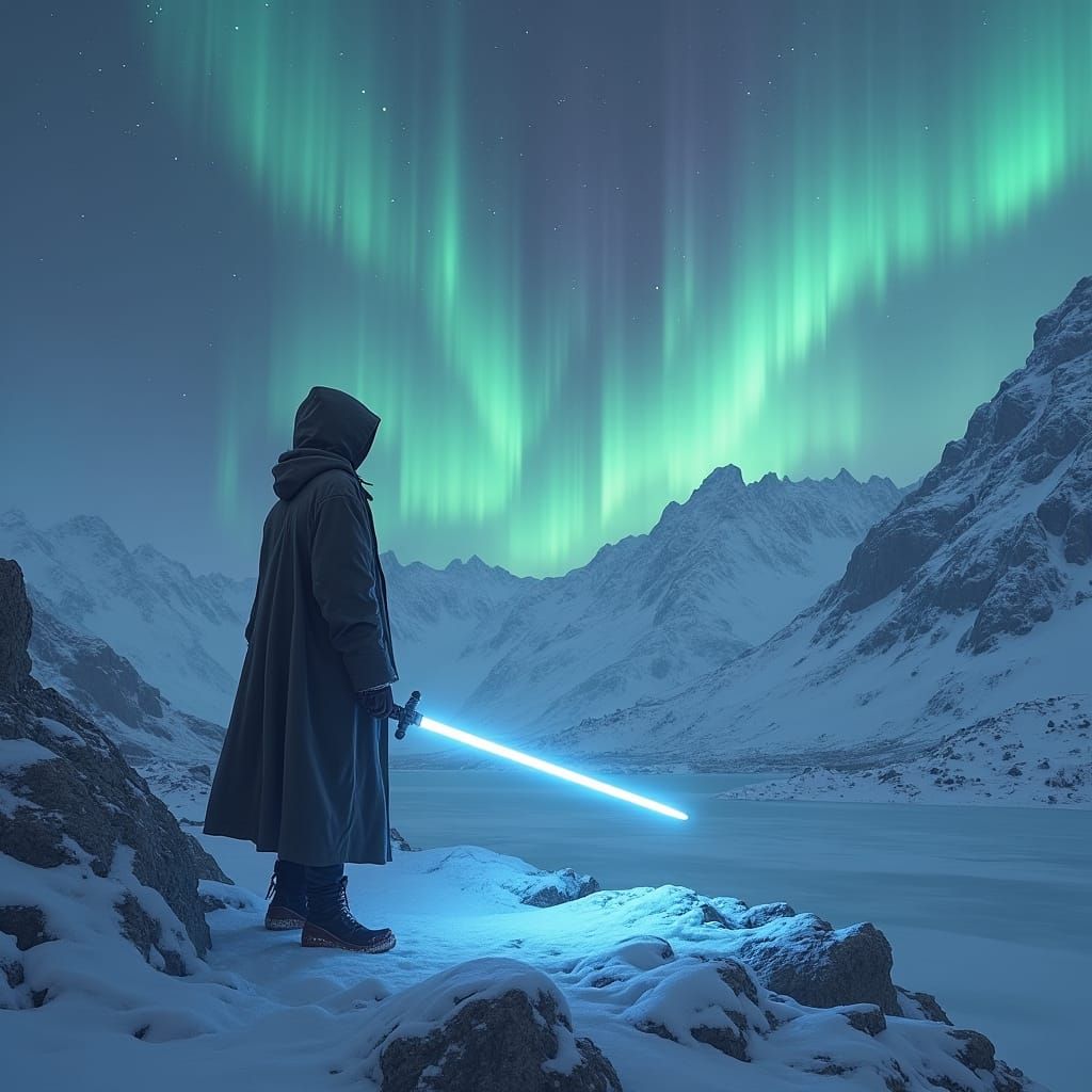 Jedi Knight Amidst Alaskan Aurora