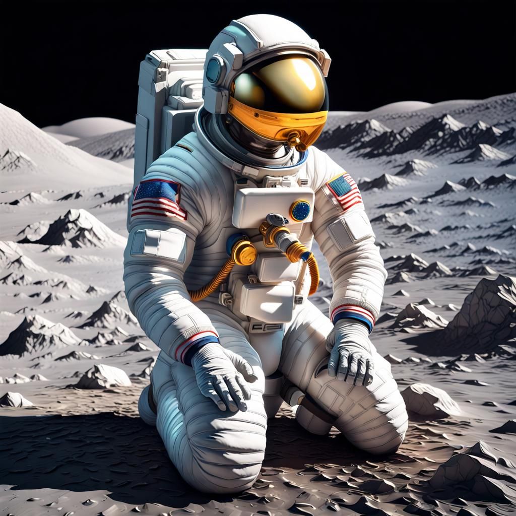 Astronaut kneeling on the moon