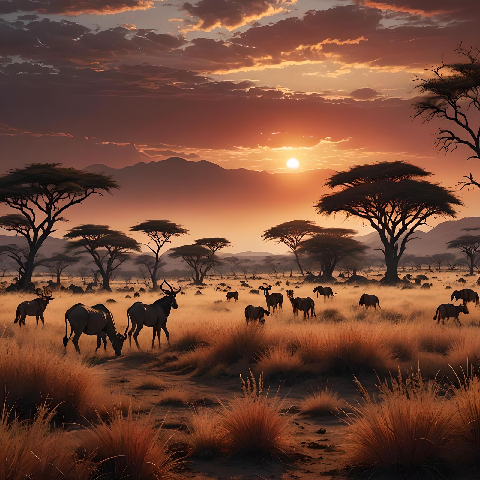 African Savanna Sunset: Epic Digital Matte Painting