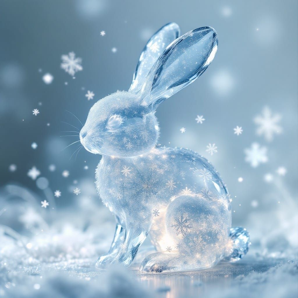 Dreamy Snow Globe Bunny with Ethereal Glow