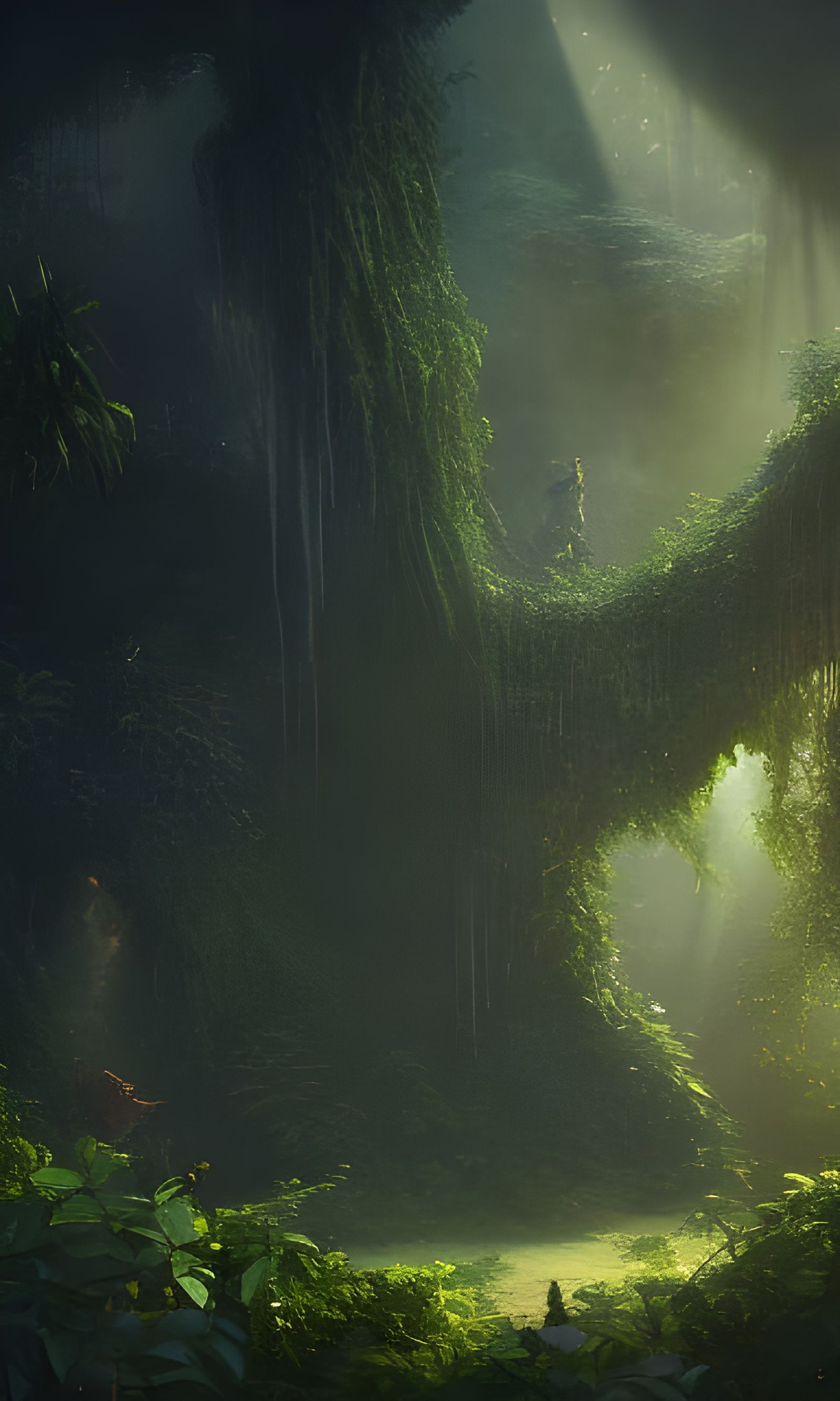 Vines Enshrouded Guitar in Dark Fantasy Jungle