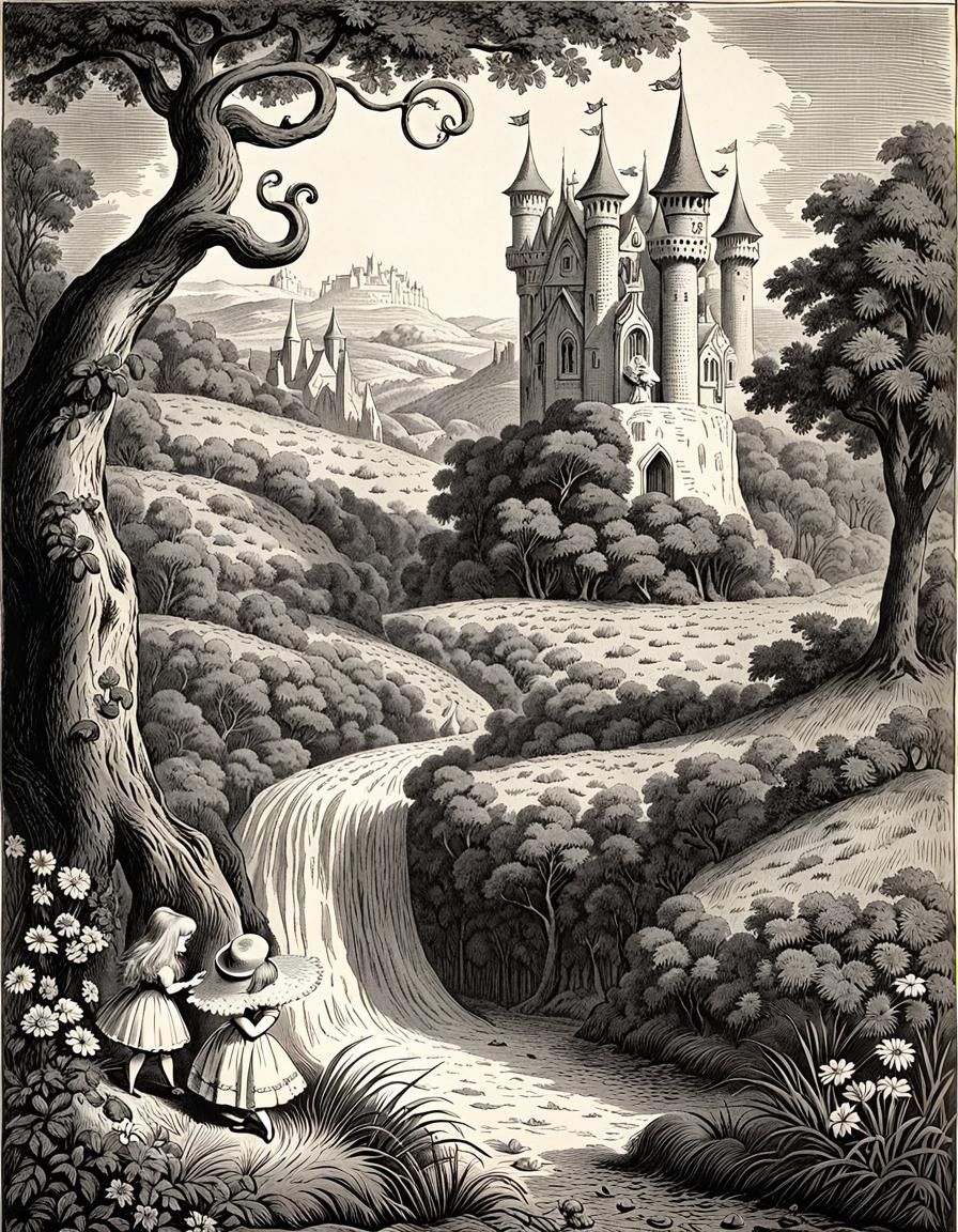 Alice in Wonderland Illustration in Tenniel Style