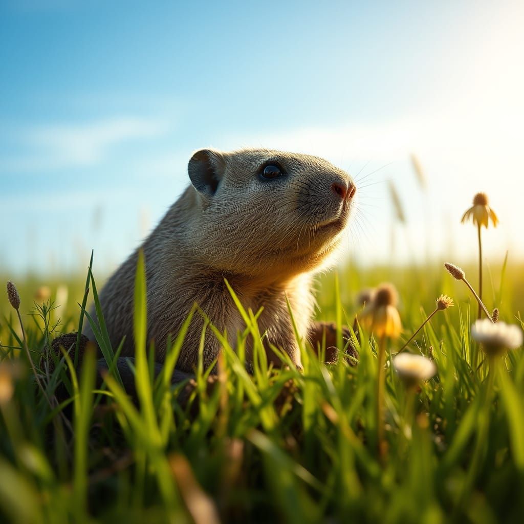 Gopher Portrait in Prairie Field, Photorealistic Style