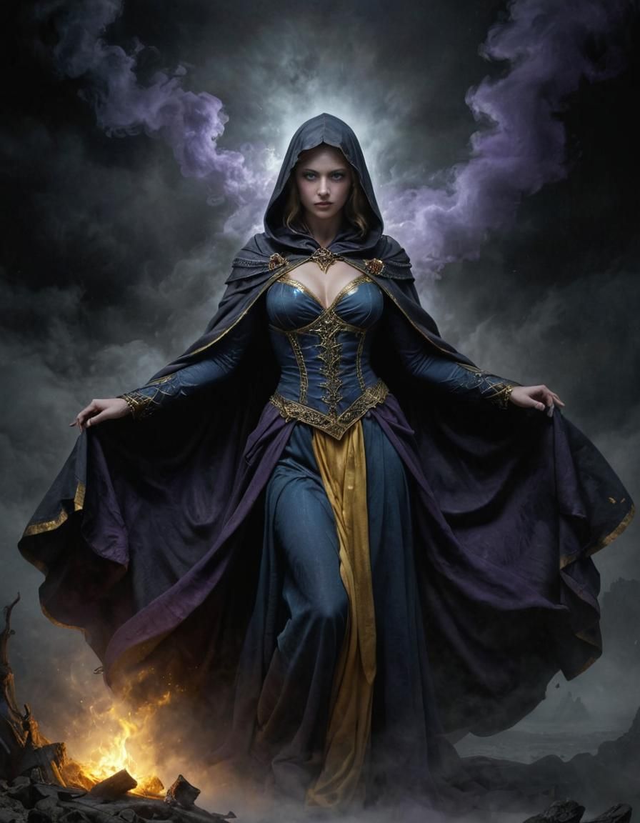 Mysterious Female Wizard in Dark Fantasy Style
