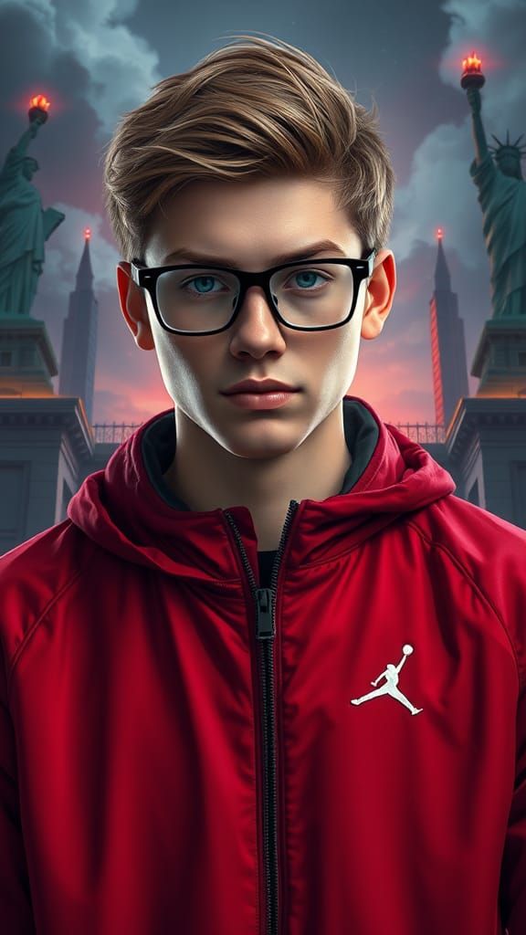 American Teen in Red Jacket, Photorealistic Digital Art