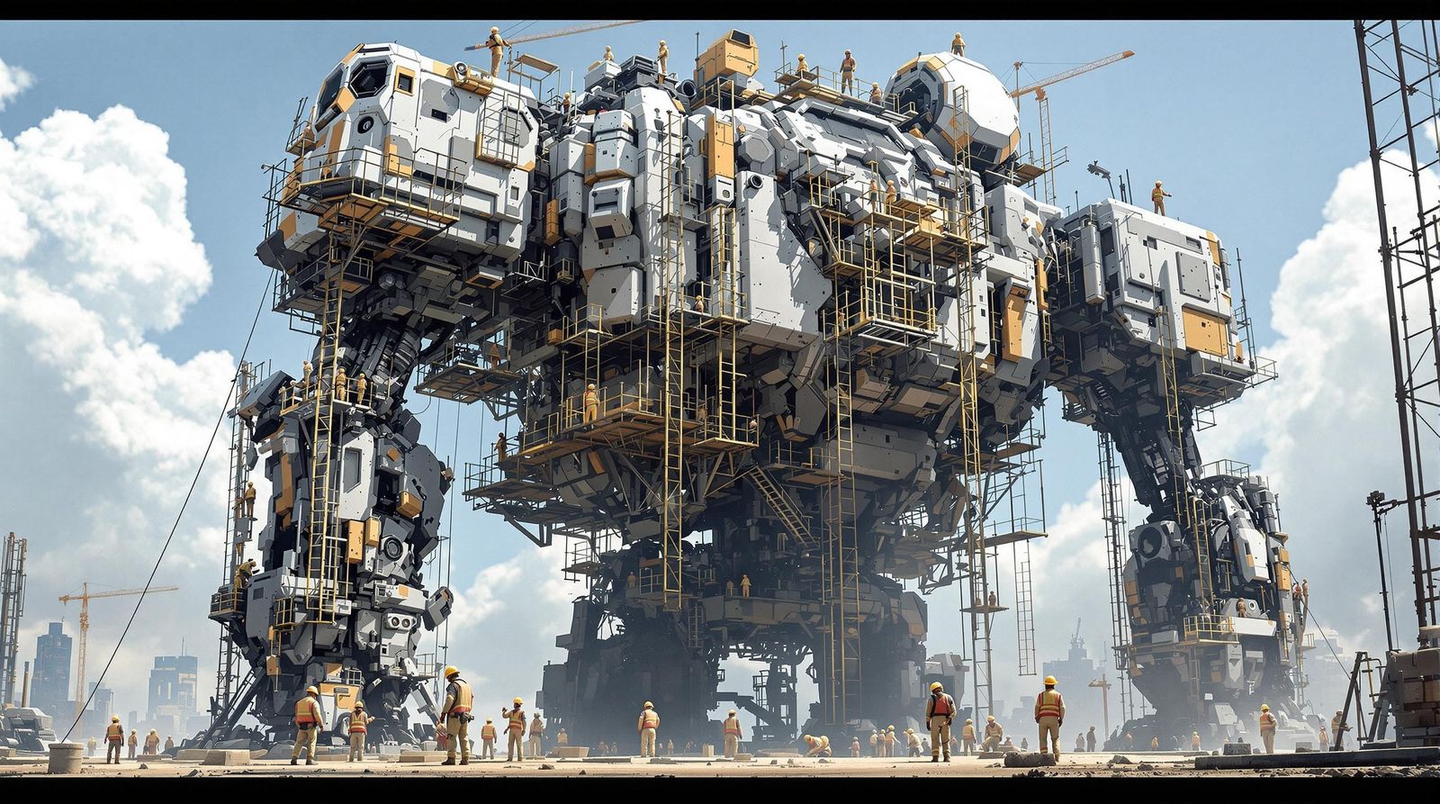 Cyberpunk Mech Under Construction in Hyperrealistic Detail