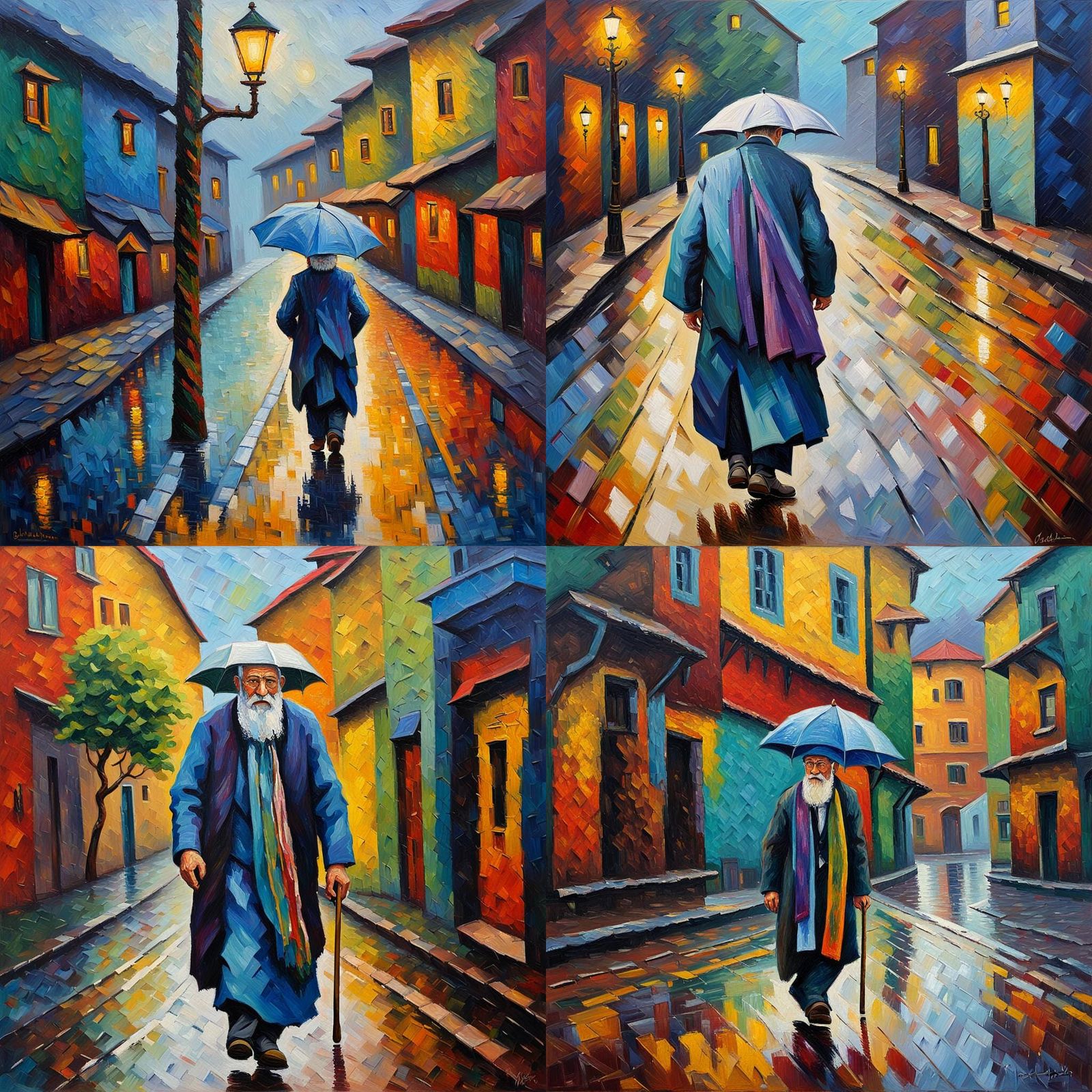 Rainy Day in Bnei Brak: An Expressionist Oil Painting