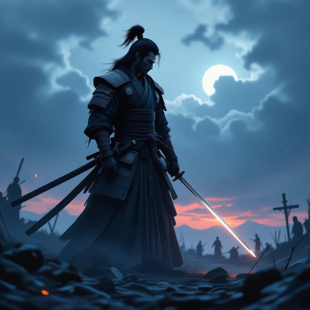 Stoic Samurai Warrior in Dark Fantasy Concept Art Style