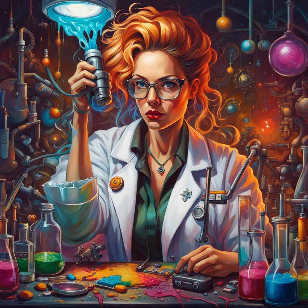 Mad Scientist Female in Laboratory: Hyperrealistic Splash Ar...