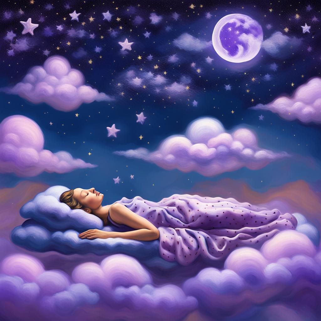 Dreaming Woman in Surreal Starry Sky