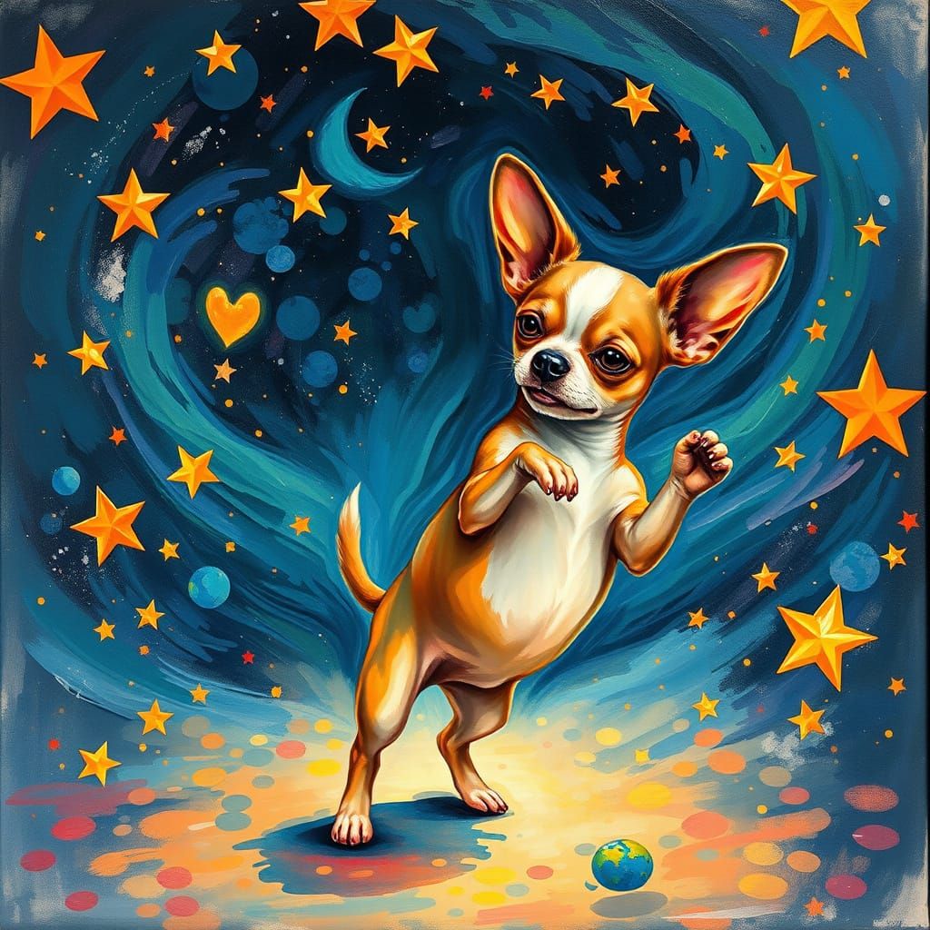 Cosmic Chihuahua Waltz in Impressionist Style