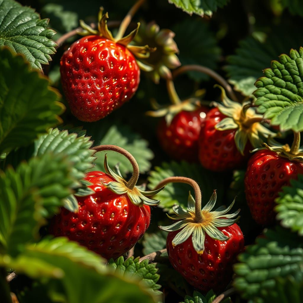 Hyperrealistic Strawberries in Sunlight, HDR Photography