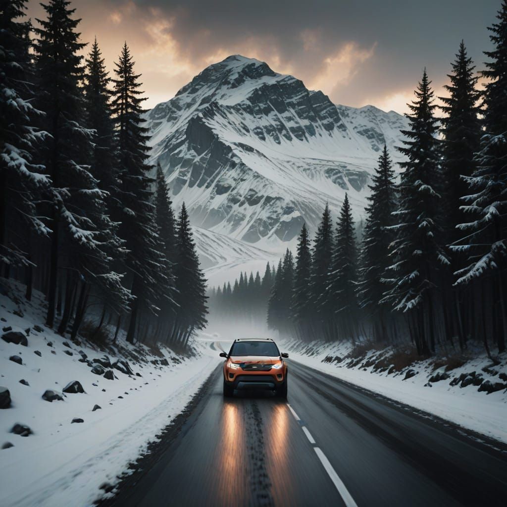 Golden Hour Adventure in Snowy Mountains