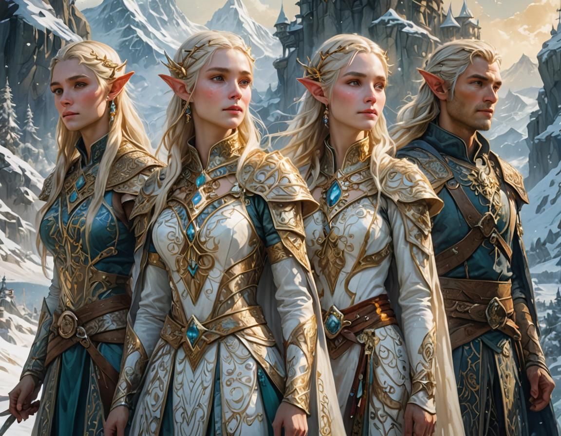 Ethereal Snow Elves in a Skyrim Landscape