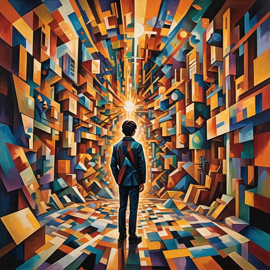 Cubist Geometric Abstraction with Figure in Center