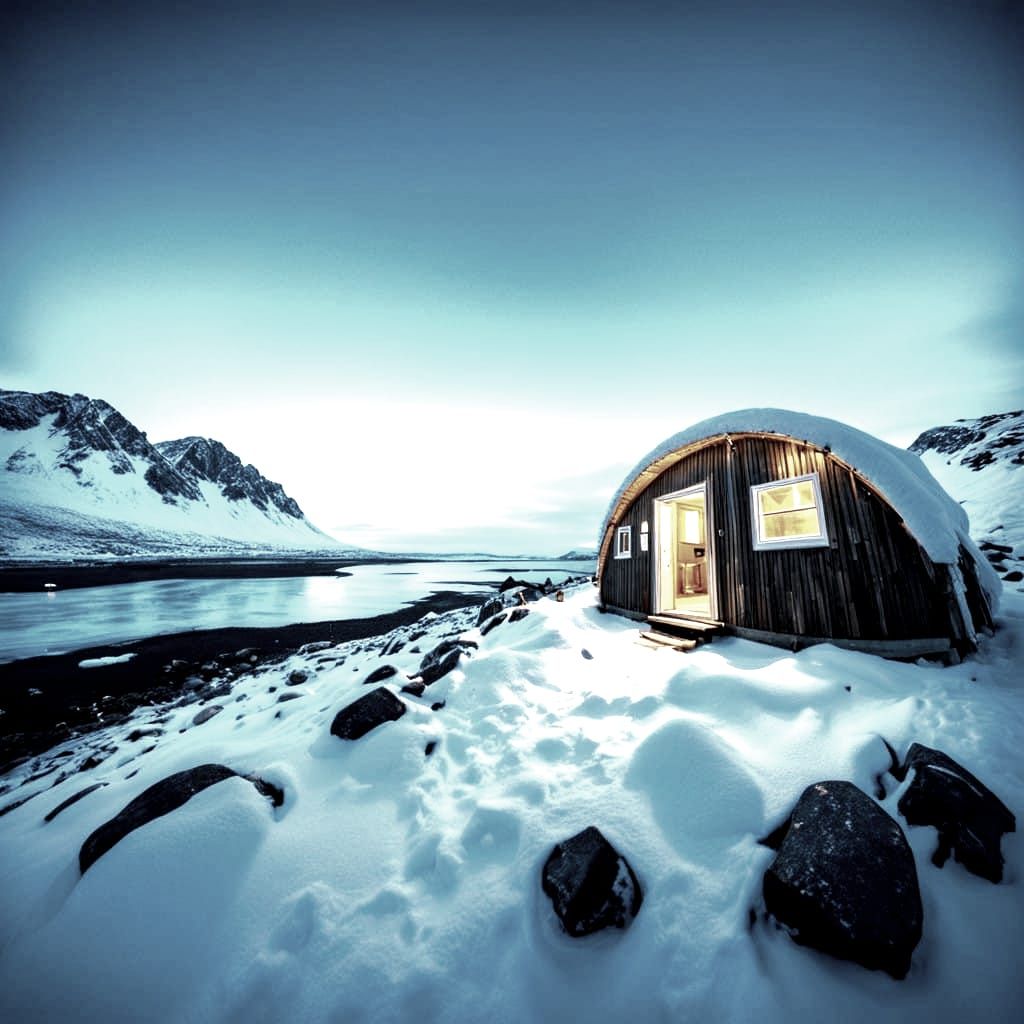 Cozy Arctic Hut in a Snowy Landscape