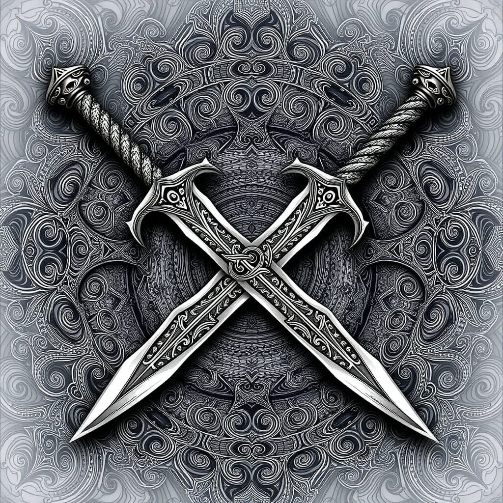Fantasy Daggers in Wave Function Fractal Background