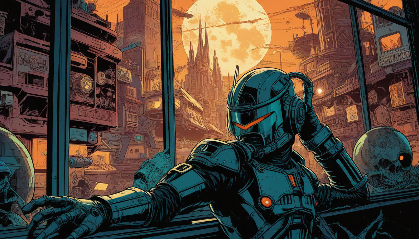 Retro-Futuristic Comic Book Cover Unfolds