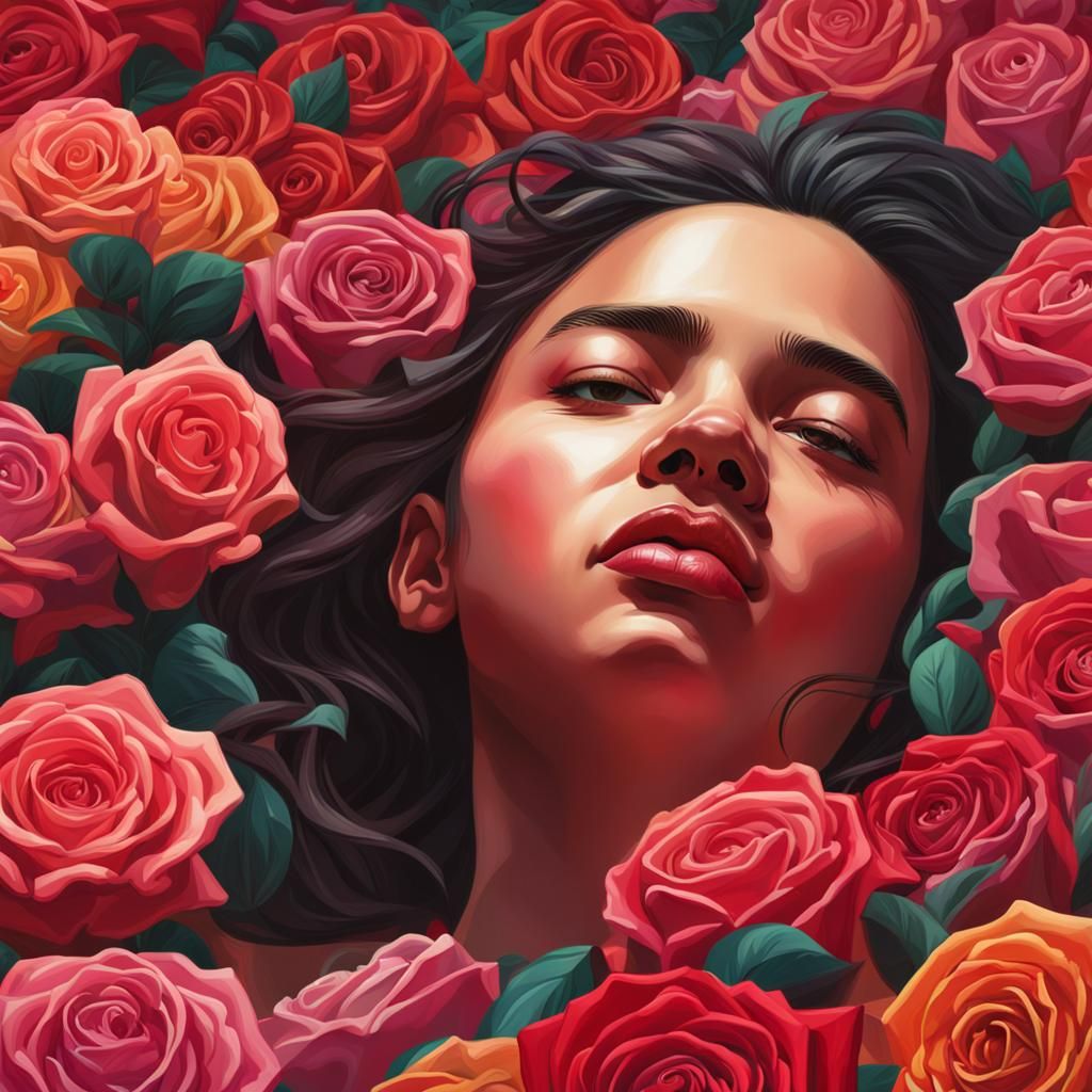 Hyperrealistic Bed of Roses in Dramatic Lighting