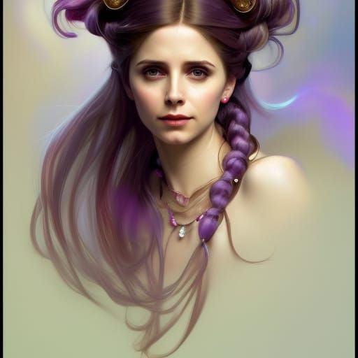Buffy Portrait with Purple Pearls in Art Nouveau Style
