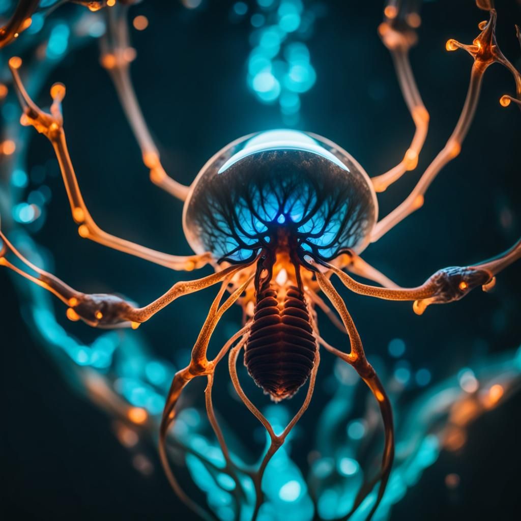 Human Suspended in Bioluminescent Bio Fluid