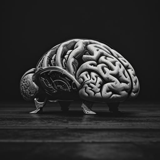 Hyperrealistic Brain Wearing Shoes in Sharp Focus