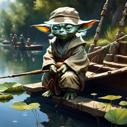 Yoda as Fisherman in Detailed Matte Painting