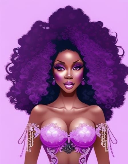 Hyperrealistic Portrait of a Woman with Purple Hair