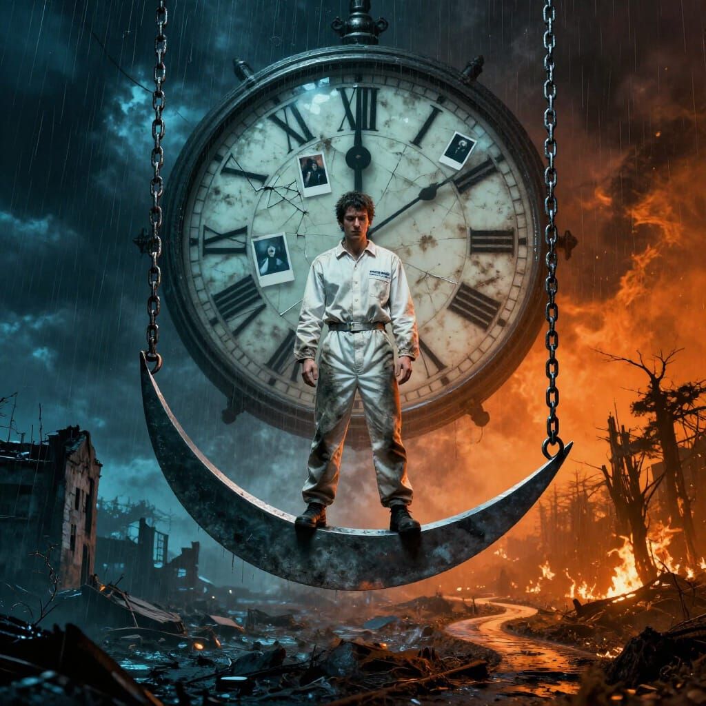 Man on Pendulum Blade Album Cover Art