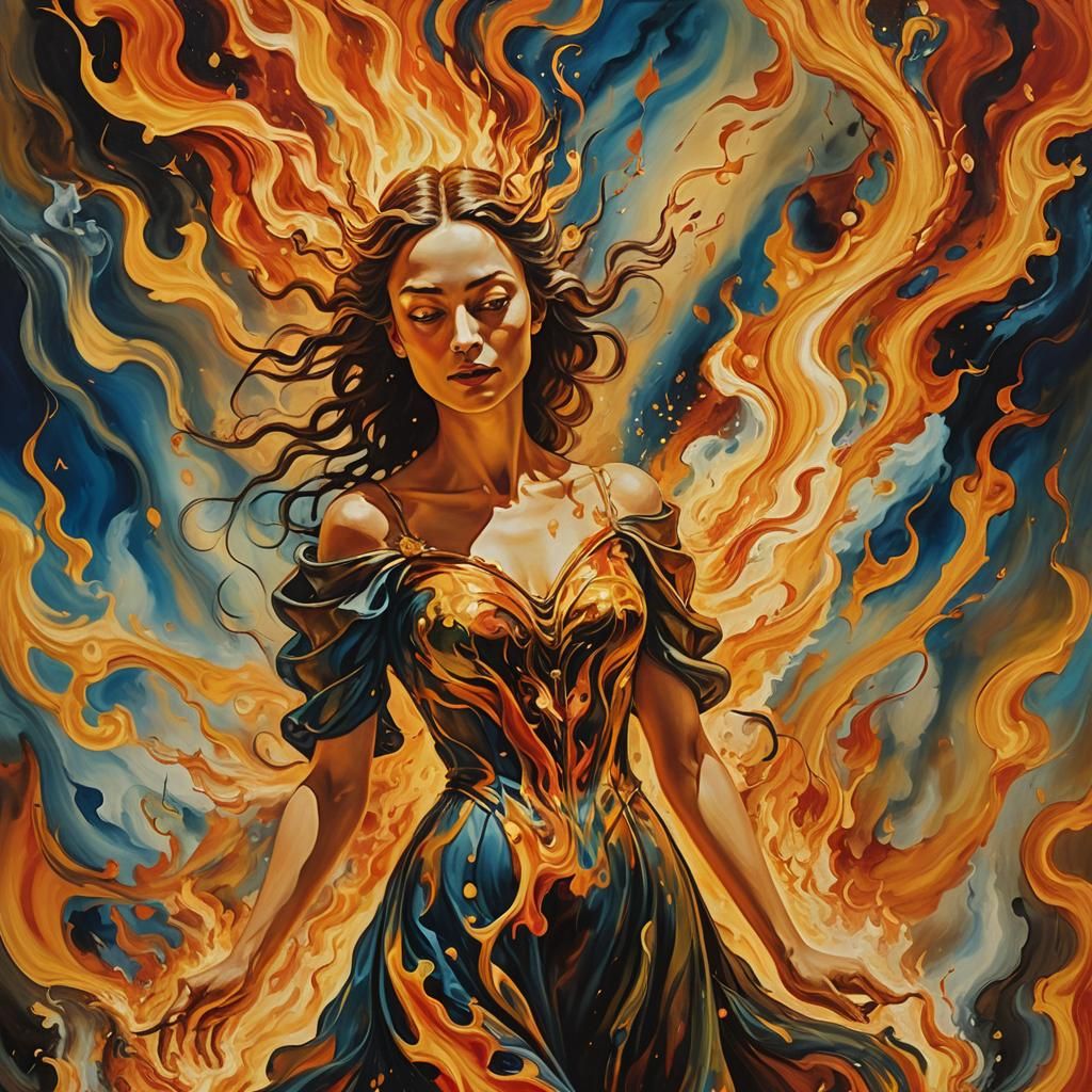 Fire Fairy in Surreal Fauvist Landscape