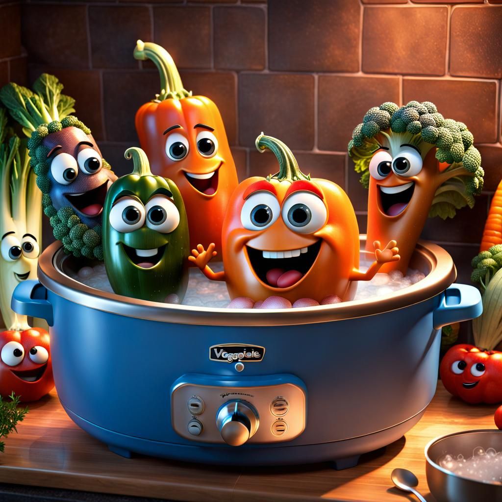 Chibi Veggie Crockpot Hot Tub