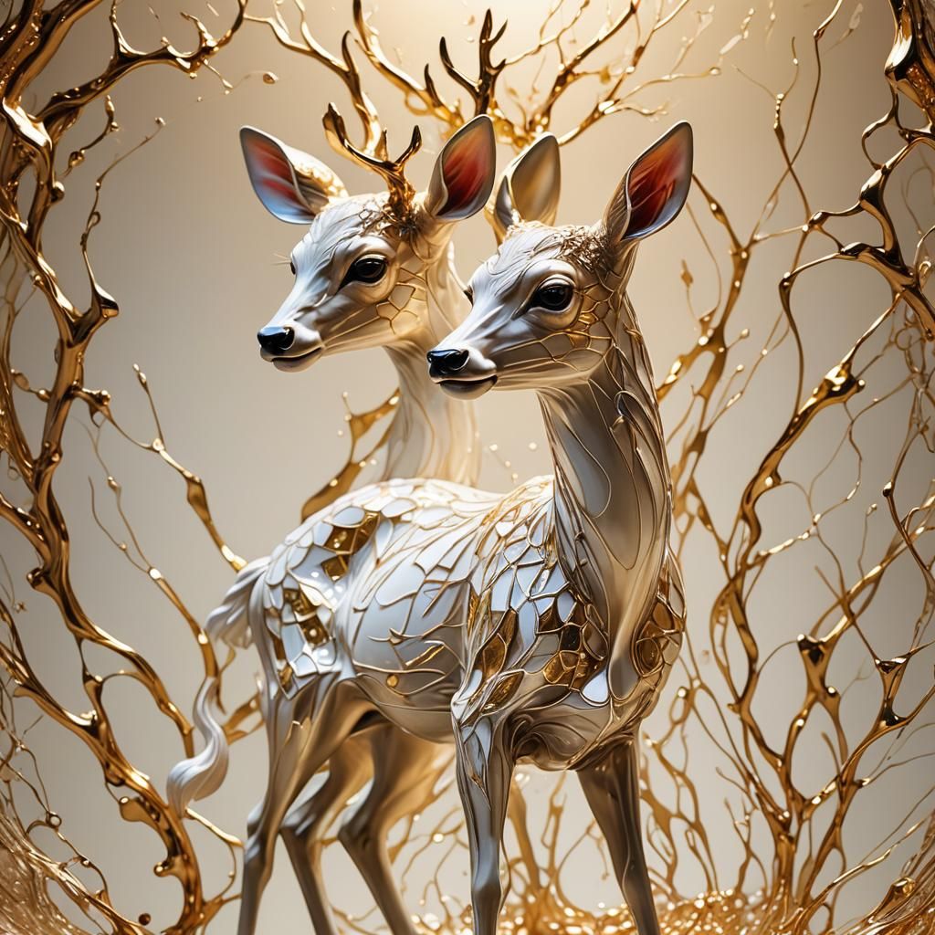 Translucent Glass Fawn in Goldsmith Style