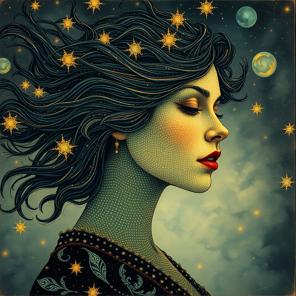 Mysterious Woman in Vintage Christmas Aboriginal Art