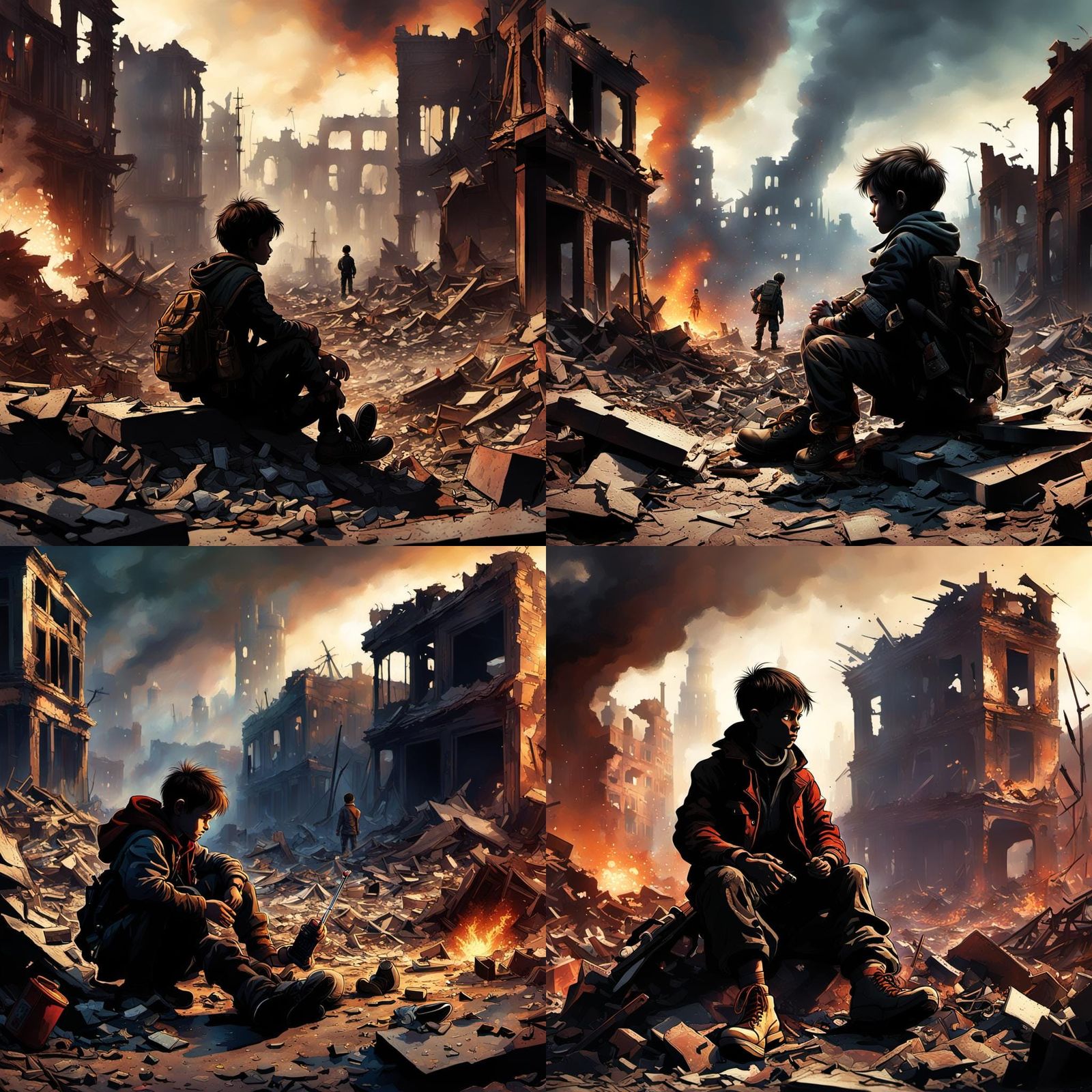 Post-Apocalyptic Child at Play in Matte Painting