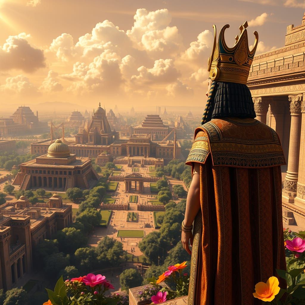 King Nebukadnezzar Reigns Over Babylon's Hanging Gardens