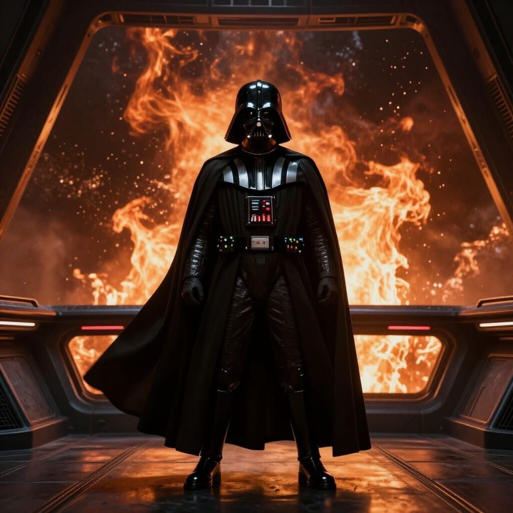 Darth Vader Overlooks Fiery Planet on Star Destroyer