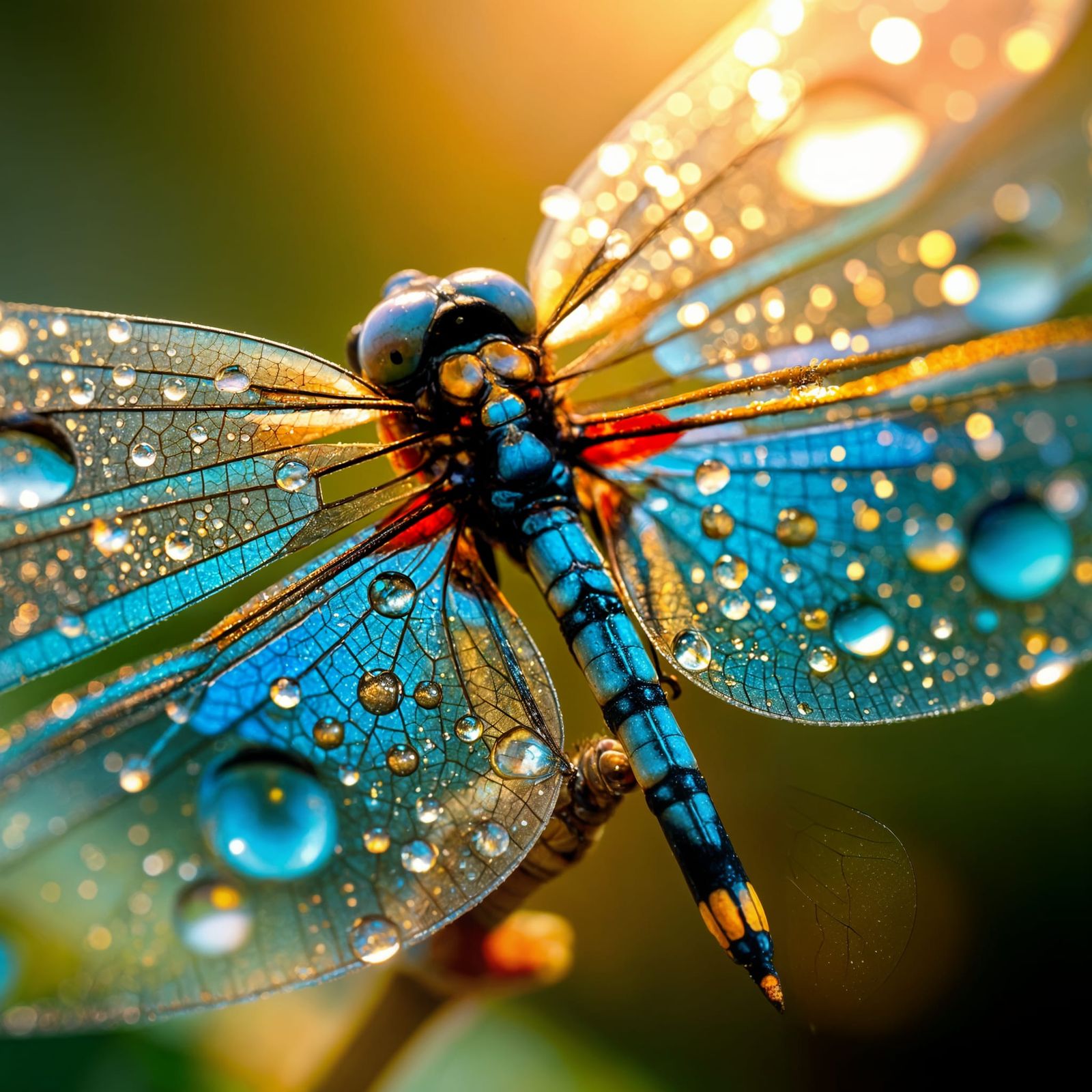 Macro Dew Drops on Dragonfly Wings
