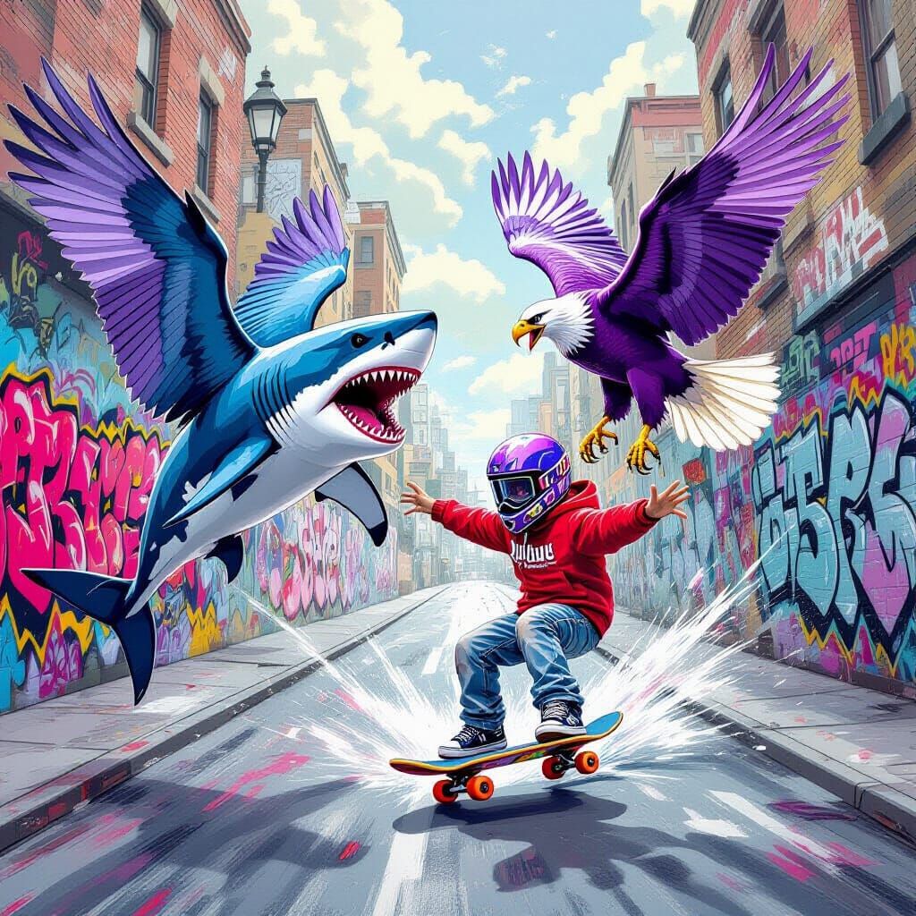 Nightmare Shark Fights Eagles Over Skateboarder in Graffiti ...