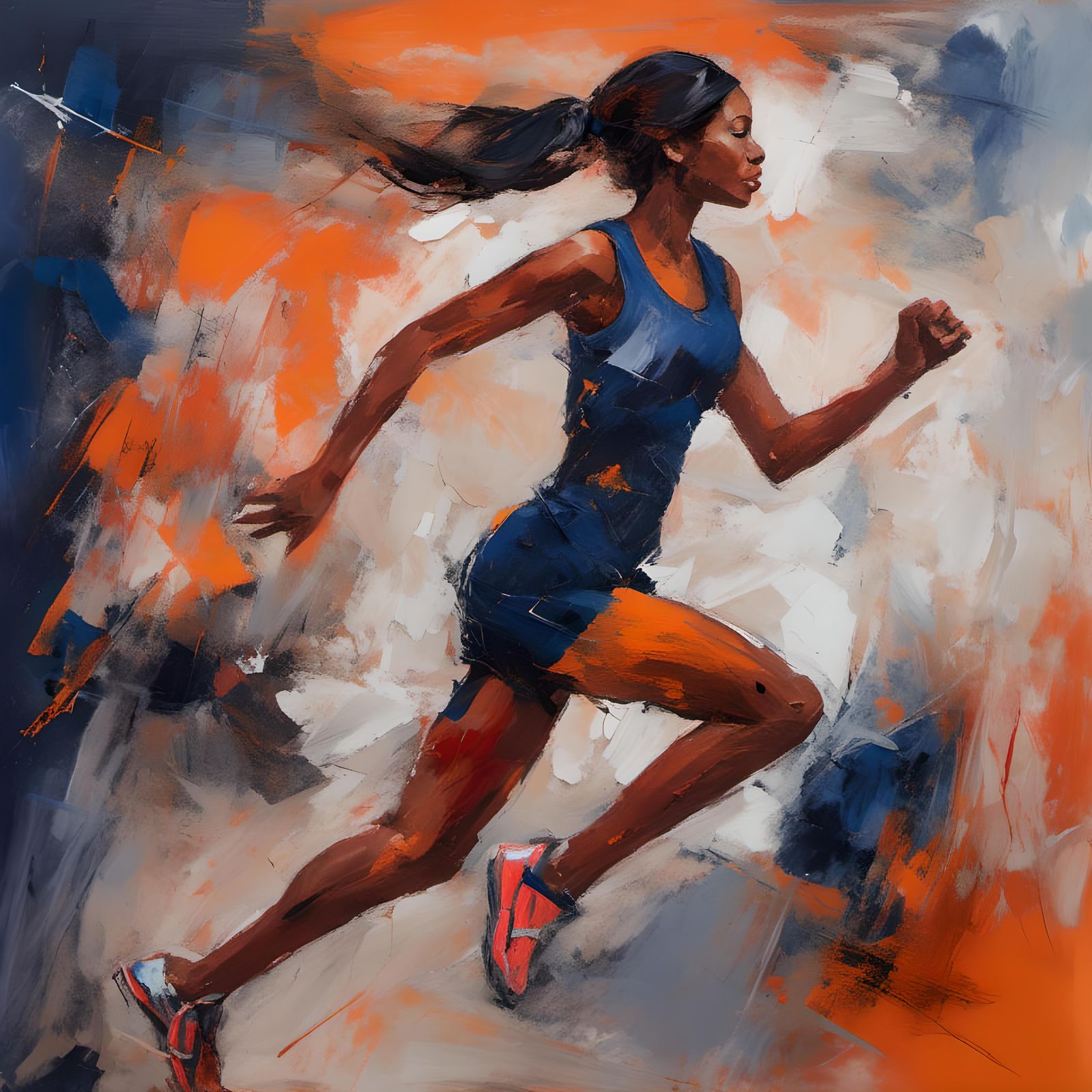 Abstract Painting of Athletic Woman Running