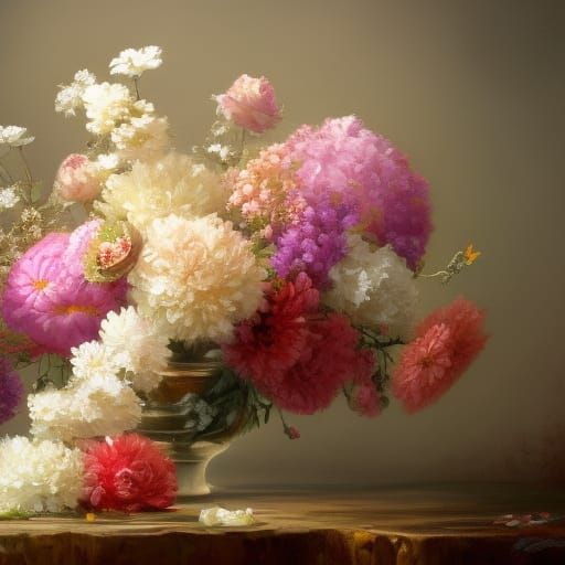 Majestic Oil Painting of Flowers in Vase