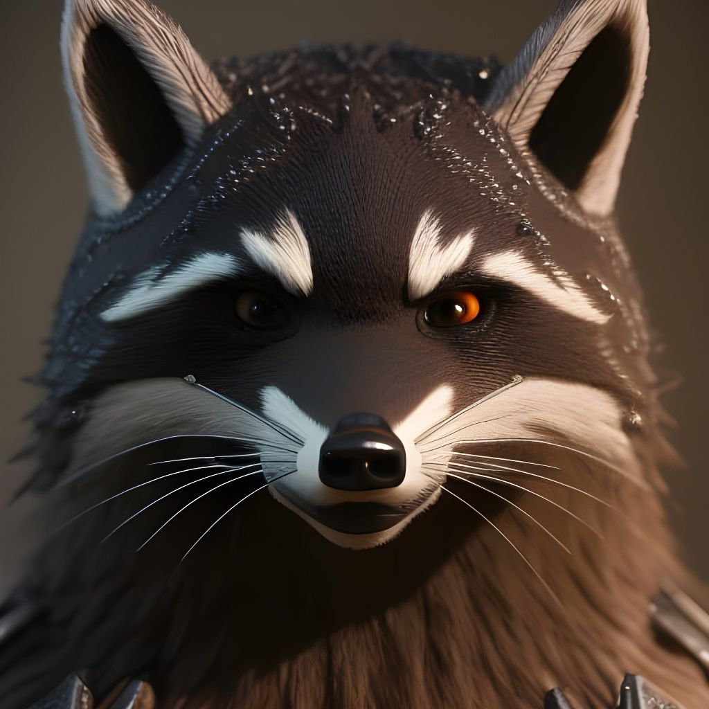 Steampunk Raccoon Robot in Detailed Armor