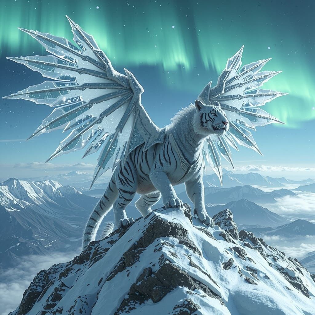 White Tiger-Dragon Spirit Under Northern Aurora
