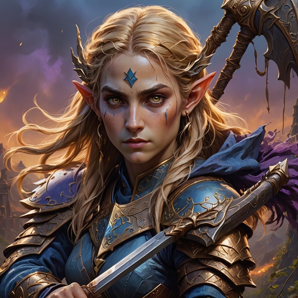 Elf Ranger Hunting Giants in High Fantasy Style