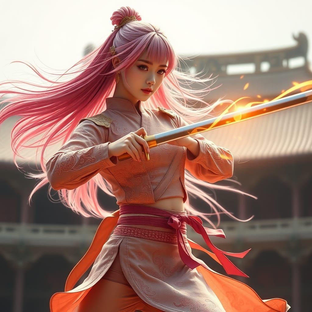Elegant Sword Dancer in Martial Arts Arena