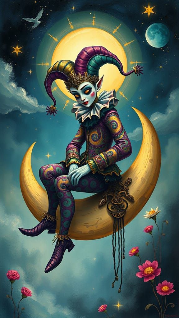 Whimsical Jester Amidst Celestial Dreams