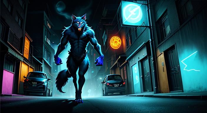 Werewolf Howling in Surreal Urban Alleyway