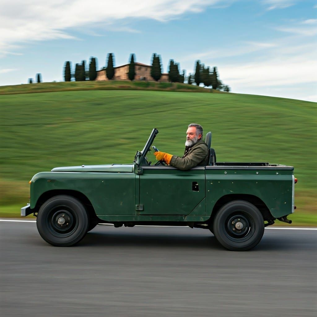 Rugged Italian Adventurer Behind the Wheel