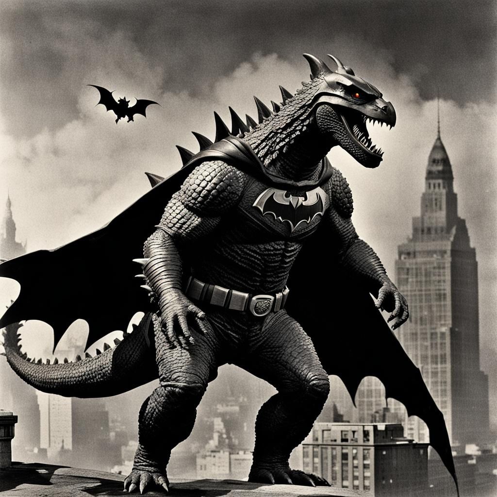 Godzilla as Batman in 1930s Photo