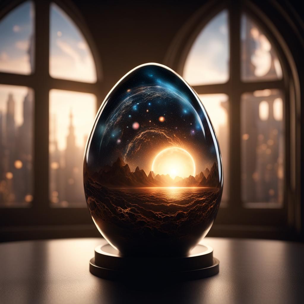 Epic Universe in Glass Egg, Photorealistic CGI Render